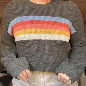 Cropped cotton knit olive green 70’s rainbow sweater